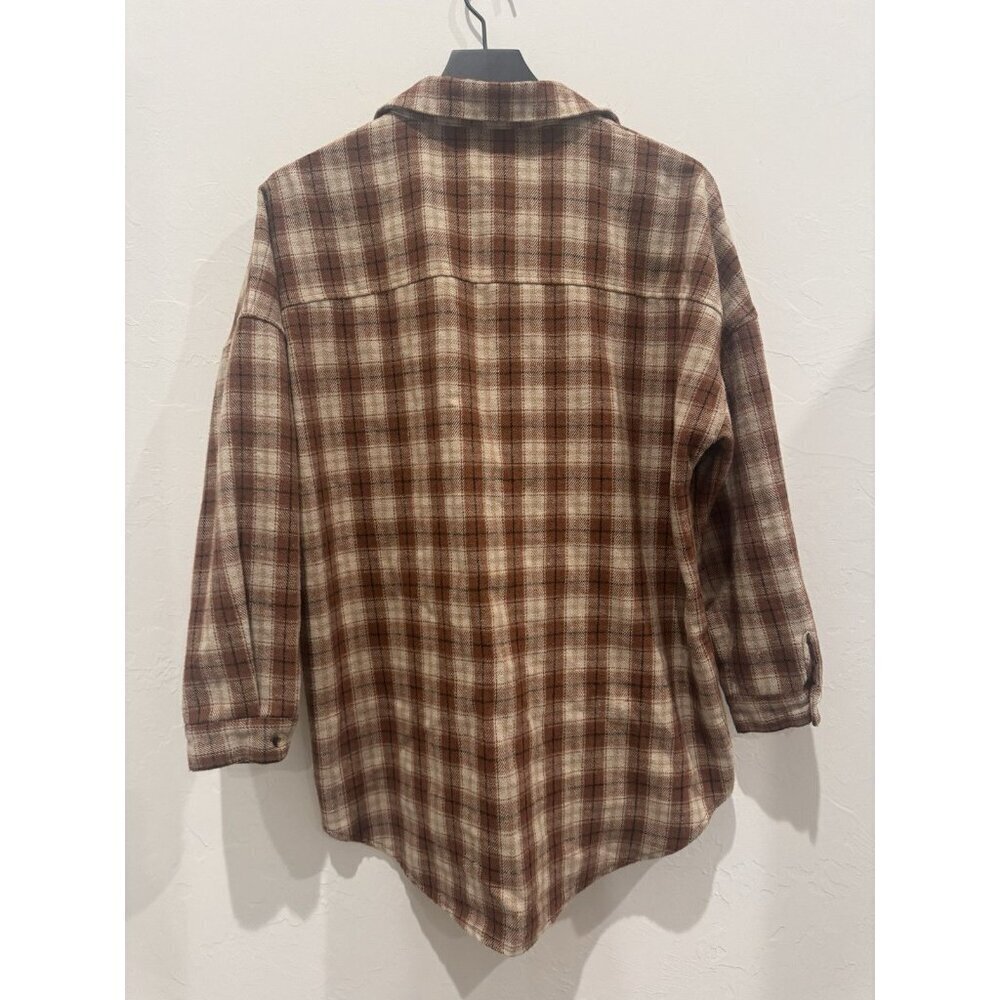 Böhme oversized brown and beige plaid flannel shacket Size Small Brown & White - Picture 10 of 16